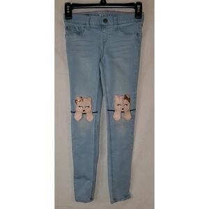 Vigoss Girls Kids Light Blue Skinny Jeans with Cute Cats on the Knees Size 10